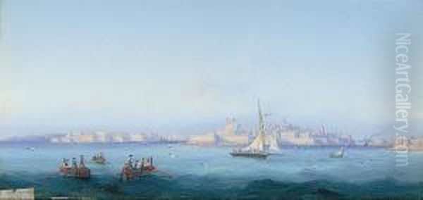 The Sea Approach To Valetta Harbours, Malta Oil Painting by Girolamo Gianni