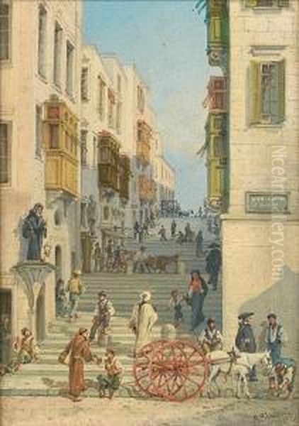 Valletta Street Scenes Oil Painting by Girolamo Gianni