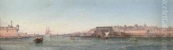 The Entrance To The Grand Harbour From Ricasoli Point,valetta Oil Painting by Girolamo Gianni