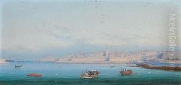 Valletta From Marsamxett Harbour Oil Painting by Girolamo Gianni