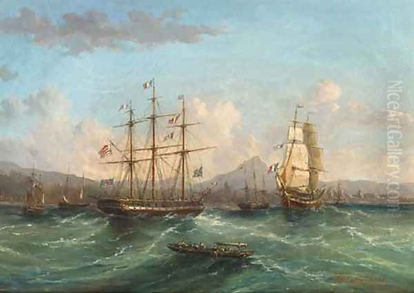 Shipping passing in the roadstead Oil Painting by James Wilson Carmichael