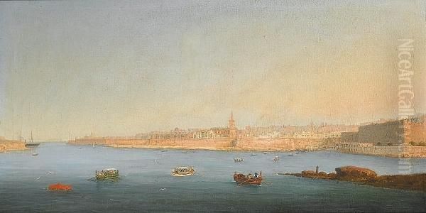 Valletta From Marsamxett Harbour Oil Painting by Girolamo Gianni