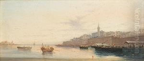 The Grand Harbour, Valletta; Marsamxett Harbour, Valletta, A Pair Oil Painting by Girolamo Gianni