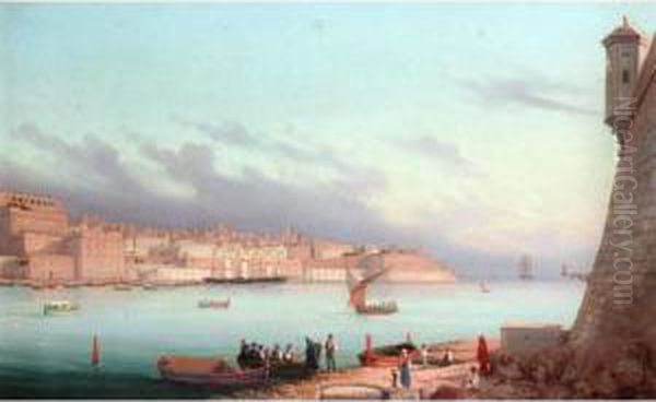 The Grand Harbour At Valetta Oil Painting by Girolamo Gianni