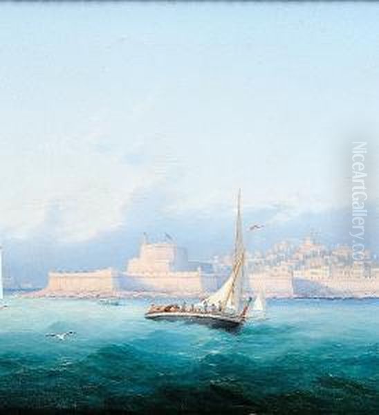 Vessels Off Fort St. Elmo, Valletta, Malta Oil Painting by Girolamo Gianni