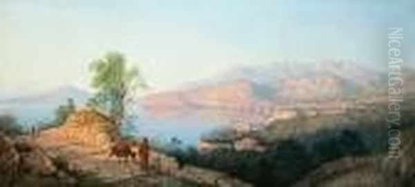 Vesuvius From Sorrento Oil Painting by Girolamo Gianni