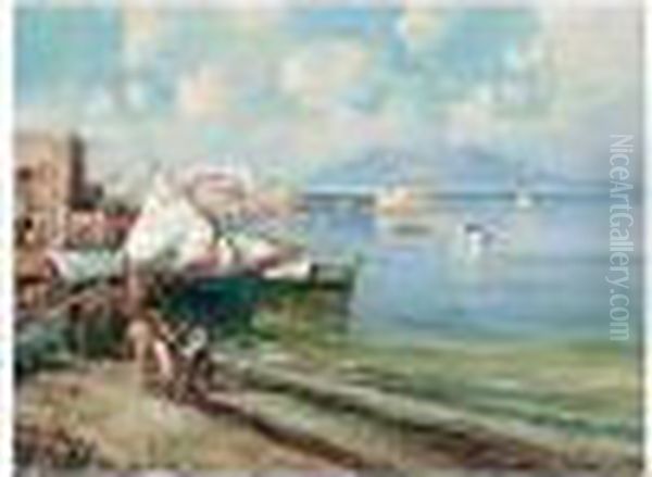 Costa Italiana (italian Coastal Scene) Oil Painting by Girolamo Gianni