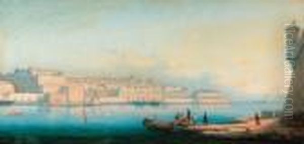 A View Of The Grand Harbour, Valetta, Malta Oil Painting by Girolamo Gianni