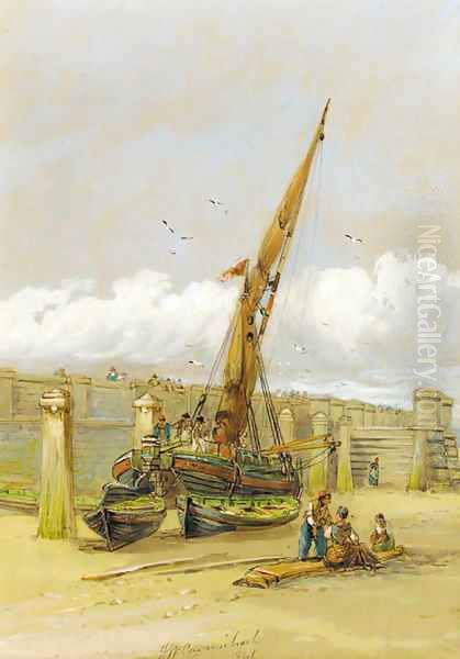 A Beached ship Oil Painting by James Wilson Carmichael