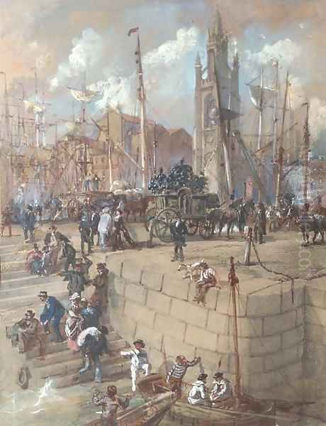 A funeral cortege waiting at the quayside Oil Painting by James Wilson Carmichael