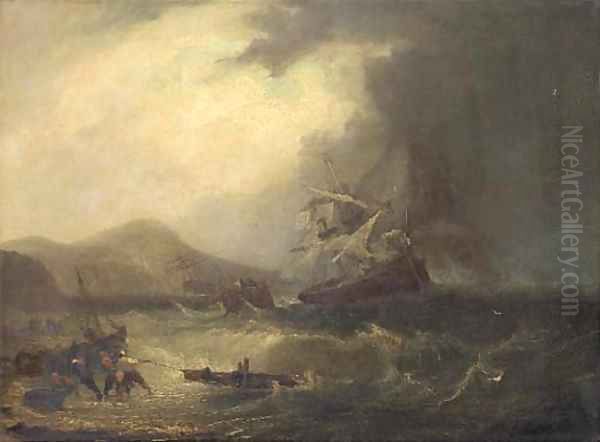 Salvaging the wreck off the Scottish coast Oil Painting by James Wilson Carmichael