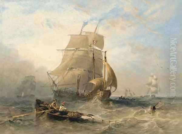 A collier brig, a lugger, and other fishing vessels off the north east coast Oil Painting by James Wilson Carmichael