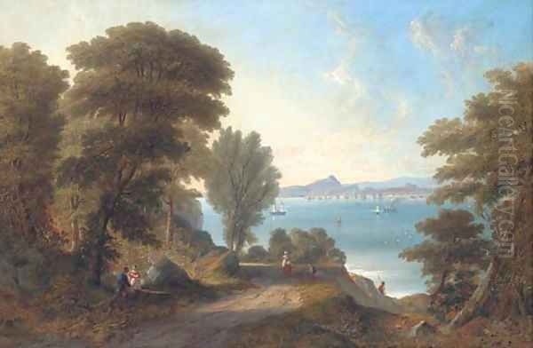 A view across the Firth of Forth to Edinburgh, the Castle, Holyrood Palace, Arthur's Seat and the Salisbury Crags in the distance Oil Painting by James Wilson Carmichael