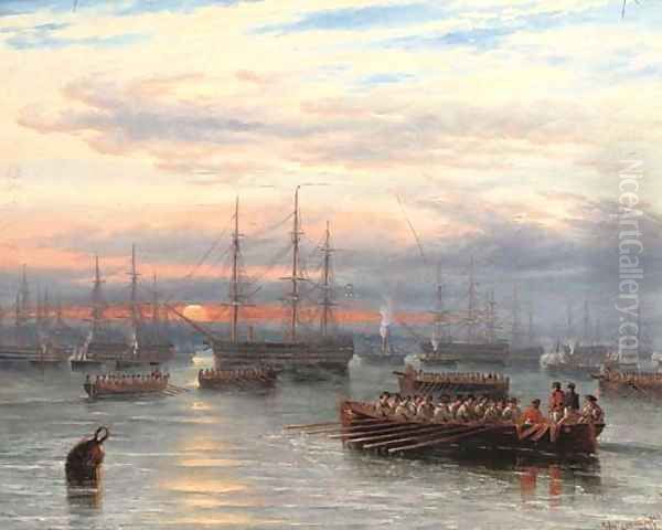 Sunrise in the Baltic off Cronstadt Oil Painting by James Wilson Carmichael