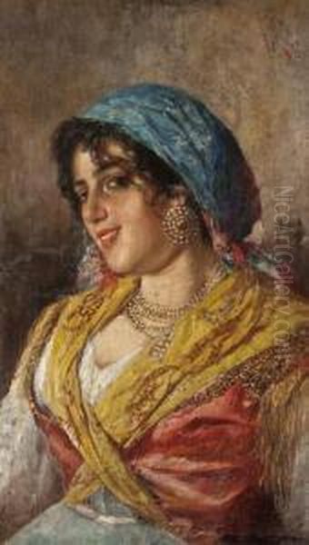 Portrait Of A Young Neapolitan Woman Oil Painting by Giuseppe Giardiello