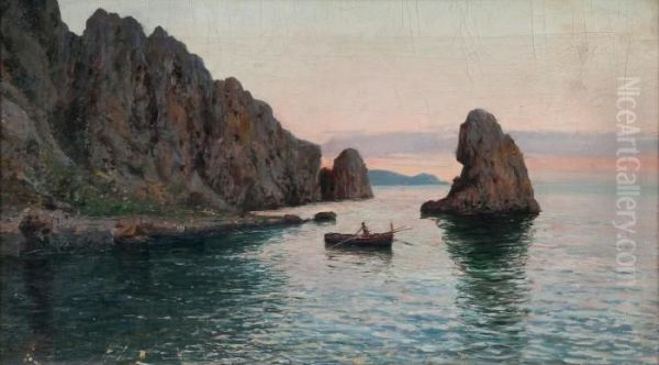 Fishingboat At Dawn Oil Painting by Giuseppe Giardiello