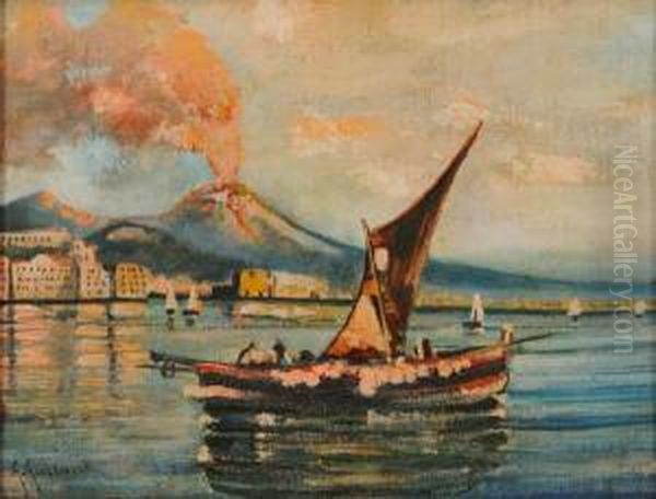 Marina Con L'eruzione Del Vesuvio Oil Painting by Giuseppe Giardiello