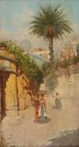 Ruelle Animee A Capri Oil Painting by Giuseppe Giardiello