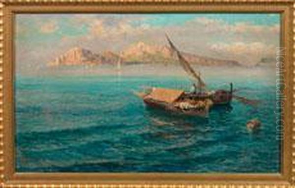 Fischerboote Vor Der Kuste Von Capri Oil Painting by Giuseppe Giardiello