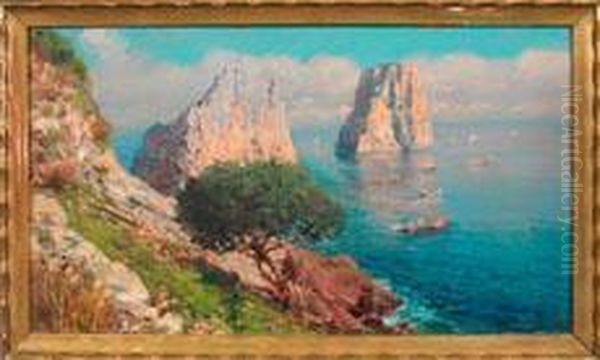 Ansicht Von Capri Mit Blick Auf Die Faraglioni Oil Painting by Giuseppe Giardiello