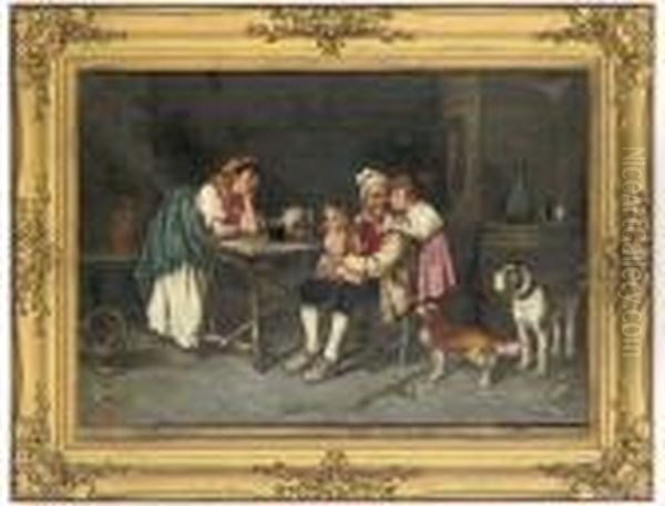 A Loving Family Oil Painting by Giuseppe Giardiello