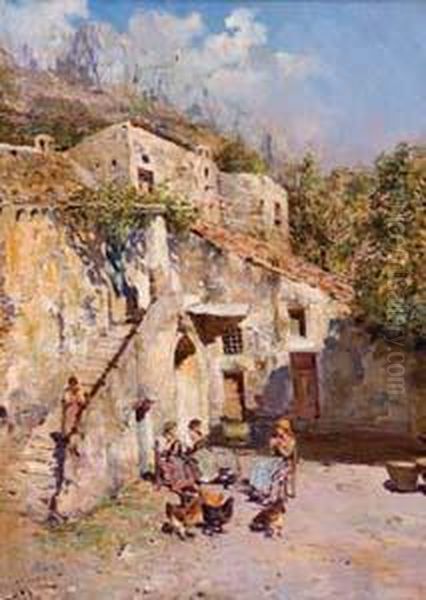 Scalinatella A Capri Oil Painting by Giuseppe Giardiello