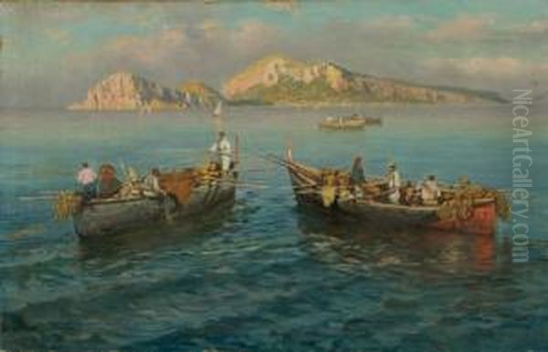 Pescatori Nel Mare Di Capri Oil Painting by Giuseppe Giardiello