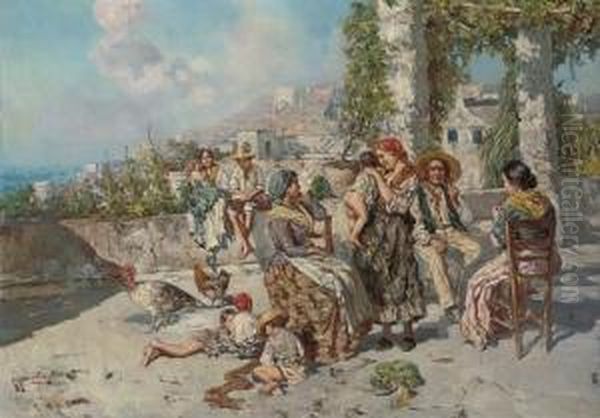 A Family Gathering, Naples Oil Painting by Giuseppe Giardiello