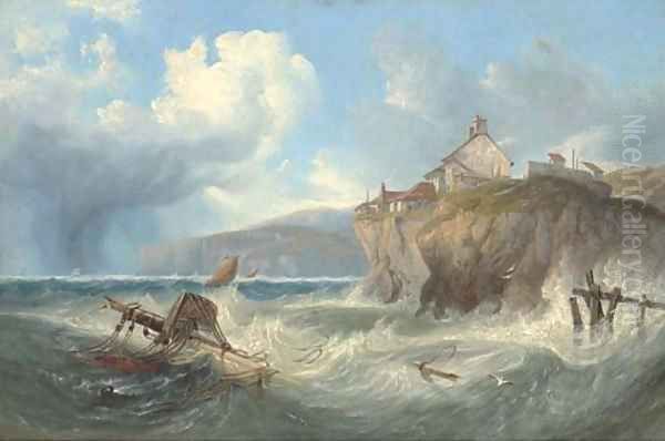 Wreckage in Robin Hood's Bay Oil Painting by James Wilson Carmichael