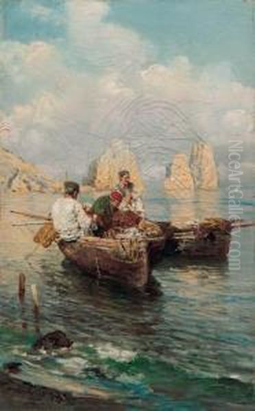 Pescatori A Capri Oil Painting by Giuseppe Giardiello