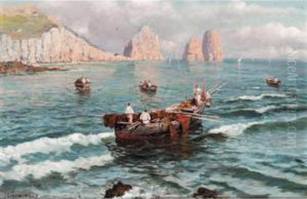 Punta Tiagara E Farigliani Di Capri Oil Painting by Giuseppe Giardiello