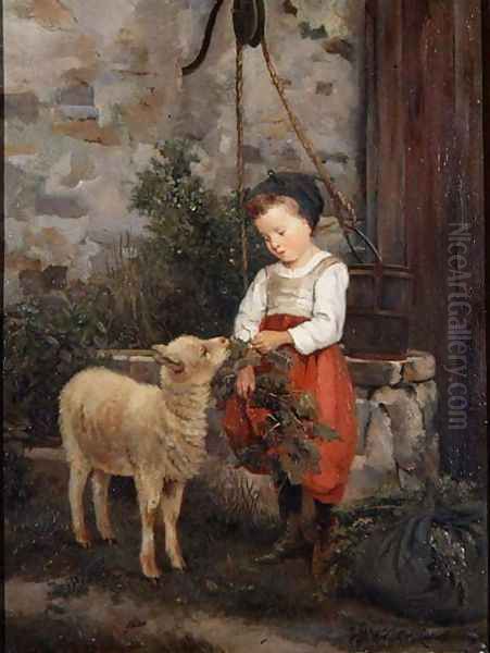 The Pet Lamb, 1877 Oil Painting by Camille-Leopold Cabaillot-Lasalle