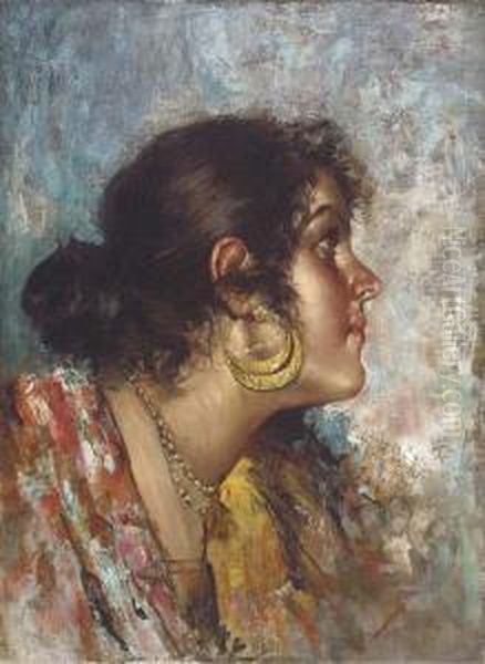 An Italian Girl In Contemplation Oil Painting by Giuseppe Giardiello