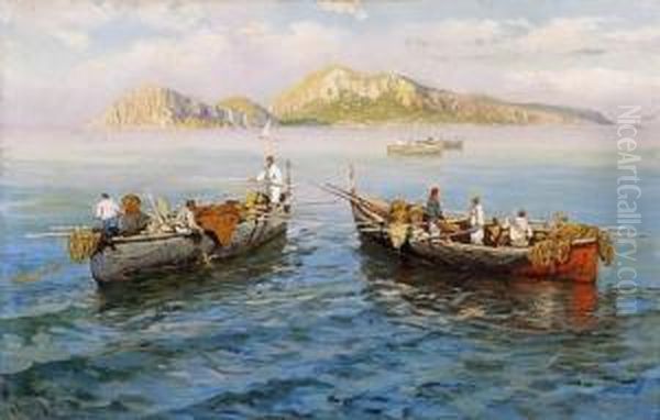 Fishing In Naples Oil Painting by Giuseppe Giardiello