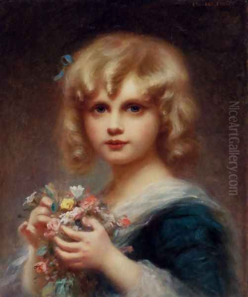 Girl With Flowers Oil Painting by Edouard Cabane