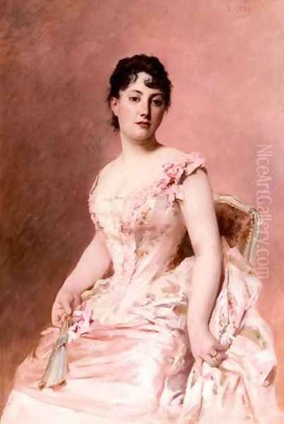 Lady in Pink Oil Painting by Edouard Cabane