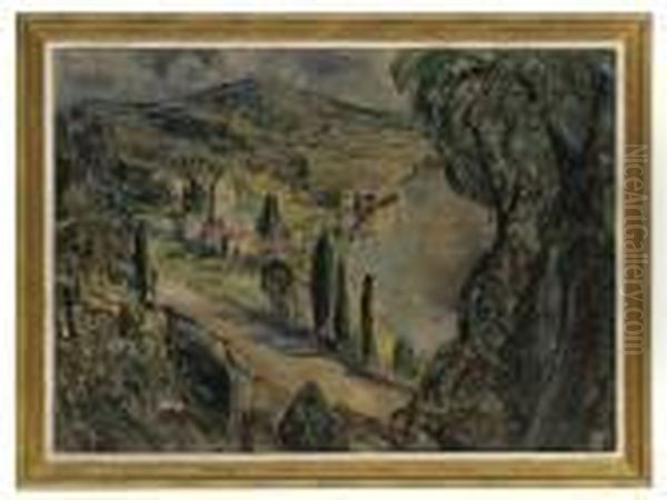 Cypress Trees On The Mediterranean Coast Oil Painting by Harry Phelan Gibb