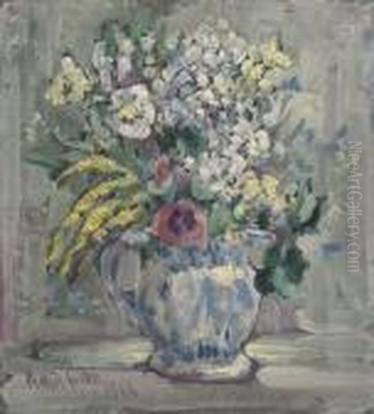 Flowers In A Blue And White Vase Oil Painting by Harry Phelan Gibb