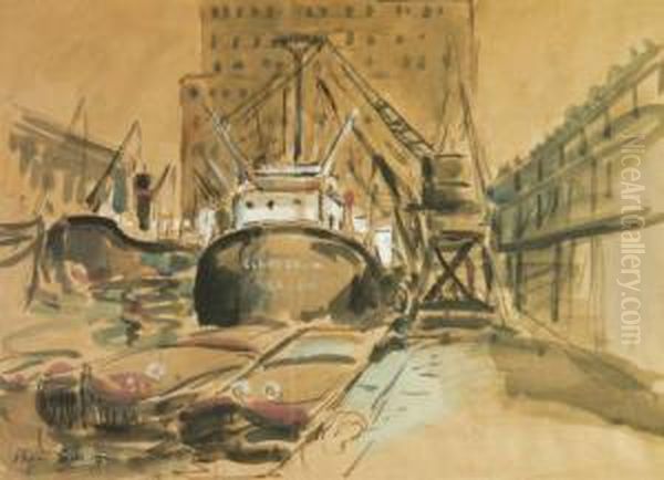 Manchester Docks Oil Painting by Harry Phelan Gibb