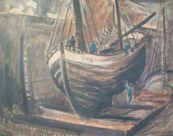 Boat Builders, San Rochelle. Oil Painting by Harry Phelan Gibb