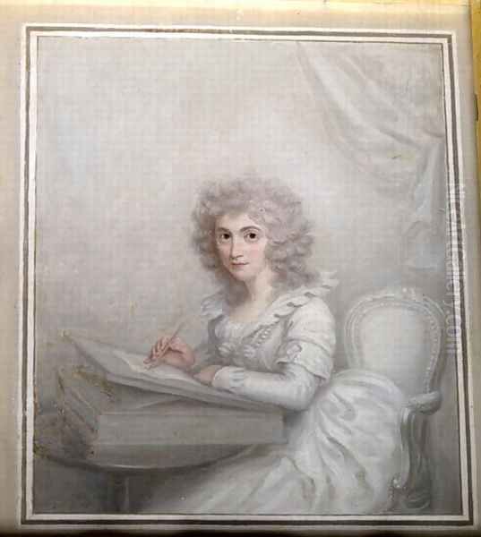 A Lady seated at a table writing a letter Oil Painting by Richard Cosway