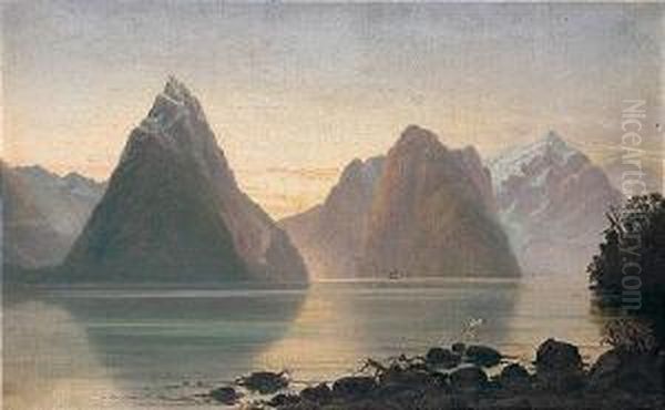 Mitre Peak And The Waters Of Milford Sound Oil Painting by John Gibb