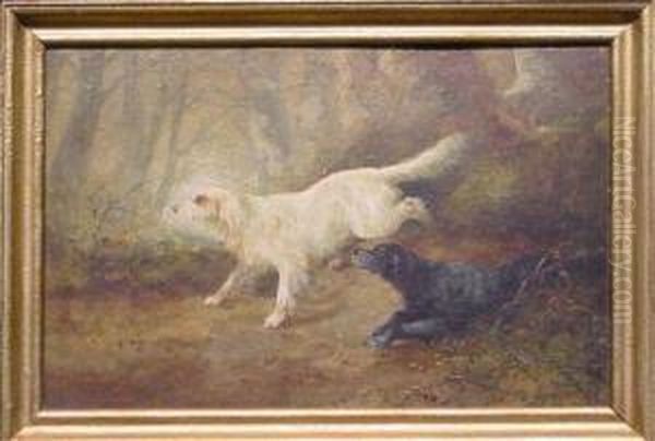 Setters In A Forest Oil Painting by Thomas Henry Gibb