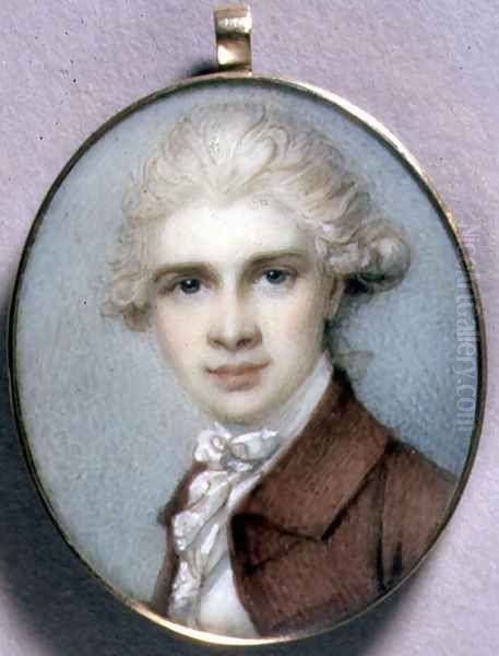 Portrait Miniature of a Young Man in a Brown Coat, 1780's Oil Painting by Richard Cosway