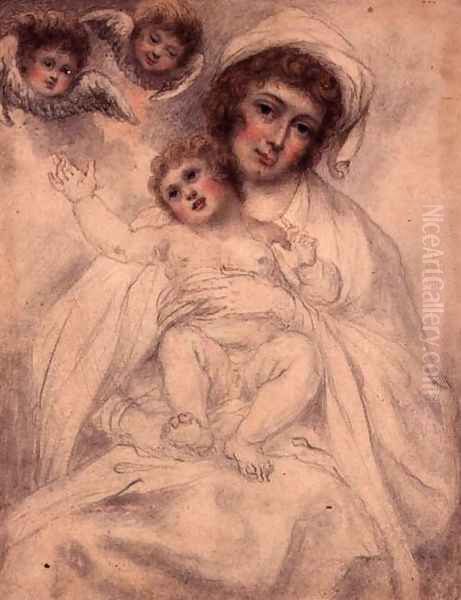 Mother and Child with Cherubs, c.1790 Oil Painting by Richard Cosway