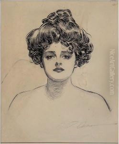 Portrait: Head Of Young Woman. Oil Painting by Charles Dana Gibson