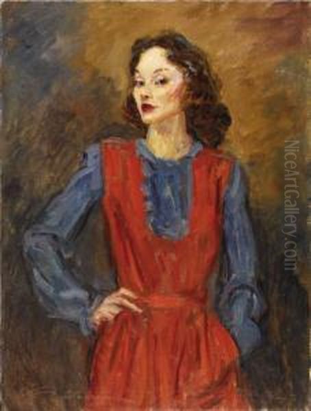 Girl In Red And Blue Oil Painting by Charles Dana Gibson