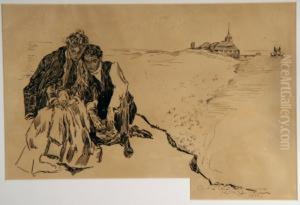 Couple Atseaside Oil Painting by Charles Dana Gibson