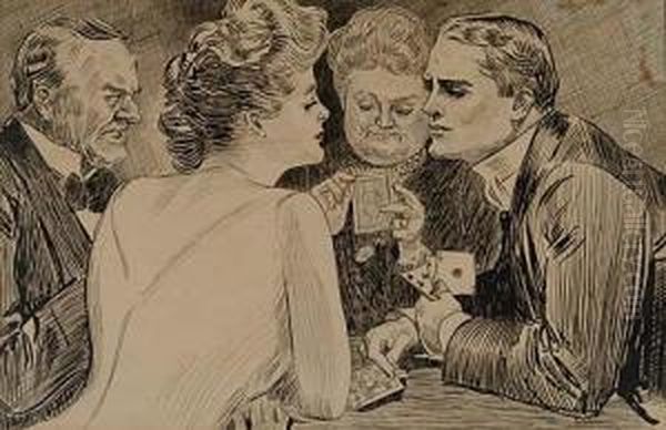 Card Players Oil Painting by Charles Dana Gibson