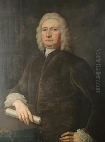 Portrait Of A Gentleman, Half-length, In A Brown Coat And Holding A Scroll Oil Painting by Thomas Gibson